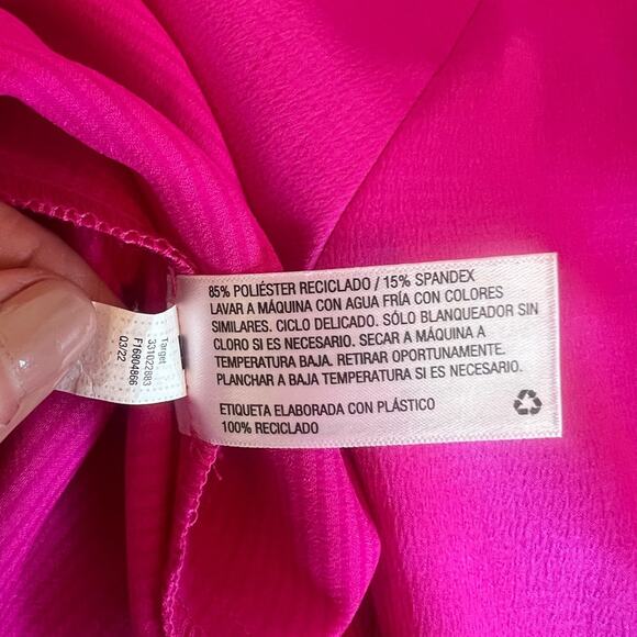 WILD FABLE HOT PINK WOMENS BLOUSE FRONT TIES LARGE CUFF SLEEVES - Picture 11 of 14